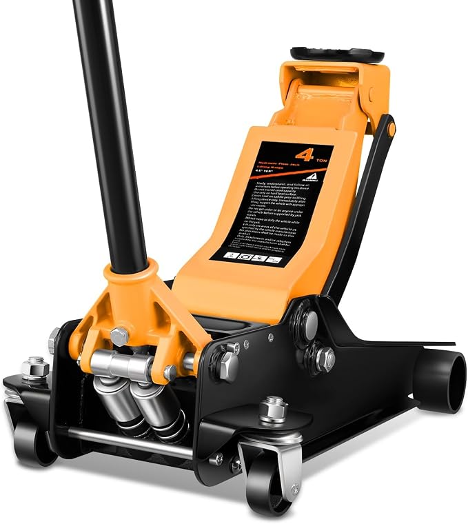 4 Ton Low Profile Floor Jack, Heavy Duty Steel Hydraulic Car Jack with Dual Pistons Quick Lift Pump, Hydraulic Racing Floor Jack, Lifting Range 4.5" to 20", Orange