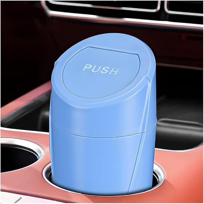 Wevdn Car Trash Can Bin with Lid, Mini Leakproof Vehicle Side Door Cup Holder Trash Can with Lid, Multipurpose Organizer Portable Garbage Bin for Cup Holder Car Home Office (Dark Blue)