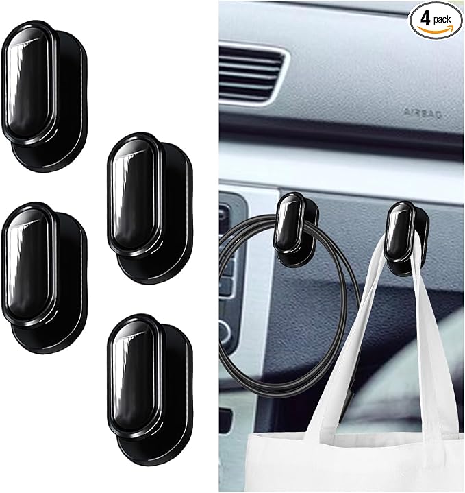 4 PCS Car Mini Hooks, Strong Self-Adhesive Backseat Hangers, Multifunctional Wall Hanging Hooks, Universal Hook Stickers for Key Charging Cable Earphone Car Interior Accessories (Glossy)