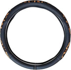 Steering Wheel Cover, Made with Breathable Microfiber Leather and Leopard Fabric, Universal 14.5-15 inchs for Most Automotive Steering Wheel,Cheetah Print, Black