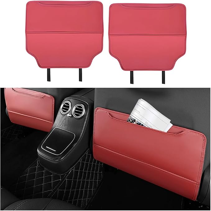 2PCS Car Kick Mat, Anti-Scratch Waterproof Anti-Slip Vehicle Back Seat Protector with Storage Pockets, Automotive Interior Seat Back Covers, Universal for SUV RV Truck (Red)