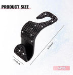4PCS Bling Car Seat Headrest Hook, Crystal Rhinestone Backseat Hanger Organizer for Purse Handbag Umbrella, Shiny Auto Interior Seat Back Storage Holder Hook, Universal Fit (Black)