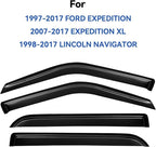 Window Visors Rain Guards for 1997-2017 Ford Expedition, Out-Channel Window Vent Wind Deflectors Visors Shades for 2007-2017 Expedition XL, 1998-2017 Lincoln Navigator
