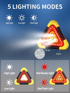 USB Rechargeable LED Road Safety Triangles, 4-in-1 Standard Warning Triangles Emergency Reflector with 30 High Visibility LED, Power Bank, Flashlight, SOS, Emergency Triangles for Vehicles