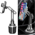 Car Cup Phone Holder, 360° Rotation Carbon Fiber Vehicle Cup Cellphone Holder with Long & Adjustable Neck, Auto Interior Smartphone Expander Mount Accessories, Universal Fit (Silver)
