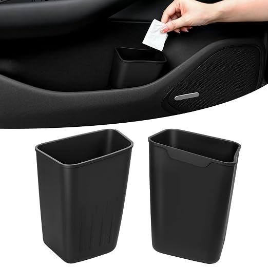 2 Pack Mini Car Trash Can, Car Door Trash Can for Wide Door Pockets, Open-Top Trash Bin, Waterproof TPE Organizer, Black