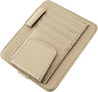 Leather Car Sun Visor Organizer, Multifunctional Auto Visor Document Holder with Sunglasses Clip, Universal Vehicle Interior Pocket Storage Accessories for Drving License, Card, Pen (Beige)