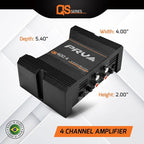 QS400.4 2 Ohm Mini Compact 4 Channel Car Audio Amplifier 4 x 100 Watts RMS at 2 Ohm - 400 Watt Amp Stereo 12 Volts Amp Class D Full Range Bridgeable