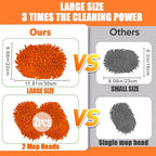 62" Car Wash Brush Mop Kit with Long Handle, 2 in 1 Chenille Microfiber Sponge Mitt Cleaning Detailing Duster for Washing Cars Truck SUV RV Caravans and Household(2 x Mop Head) (Orange)