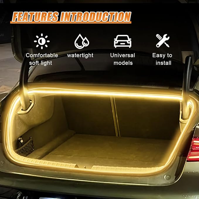 YoRise Car Trunk Light Strip, 157.48" Universal Flexible Auto Interior LED Lamp Strip Decoration, Warm Colors Waterproof Vehicle Trunk Ambient Lighting Accessories for Car SUV (Warm)