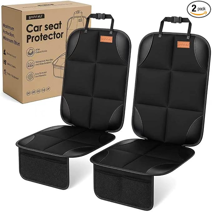 2 Pack in Gift Box Car Seat Protector, Protect Child Seats with Thickest Padding and Non-Slip Backing Mesh Pockets for Baby and Pet, Sedan SUV Truck (Black)