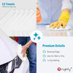 Orighty Microfiber Cleaning Cloth, 12 Pack Microfiber Towels for Cars, Highly Absorbent Car Cleaning Supplies, Lint Free Cloths Clean Rags for Car Care, House, Kitchen, 12x11 inch, White