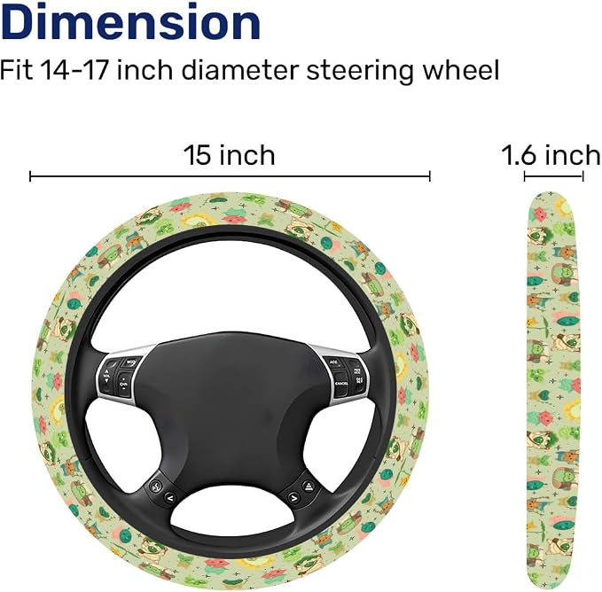 Leaf Mask Spirits Steering Wheel Cover, Non Slip Polyester Car Wheel Protector for Car SUV Truck, Universal 15 Inch