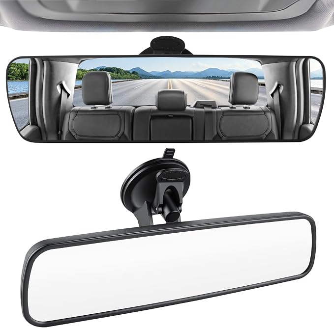 Anti Glare Rear View Mirror, Universal 9.5' (241mm) Wide Angle Panoramic Convex Rearview Mirror with Strong Suction Cup, Mounts on Windshield to Reduce Blind Spots for Cars SUV Trucks