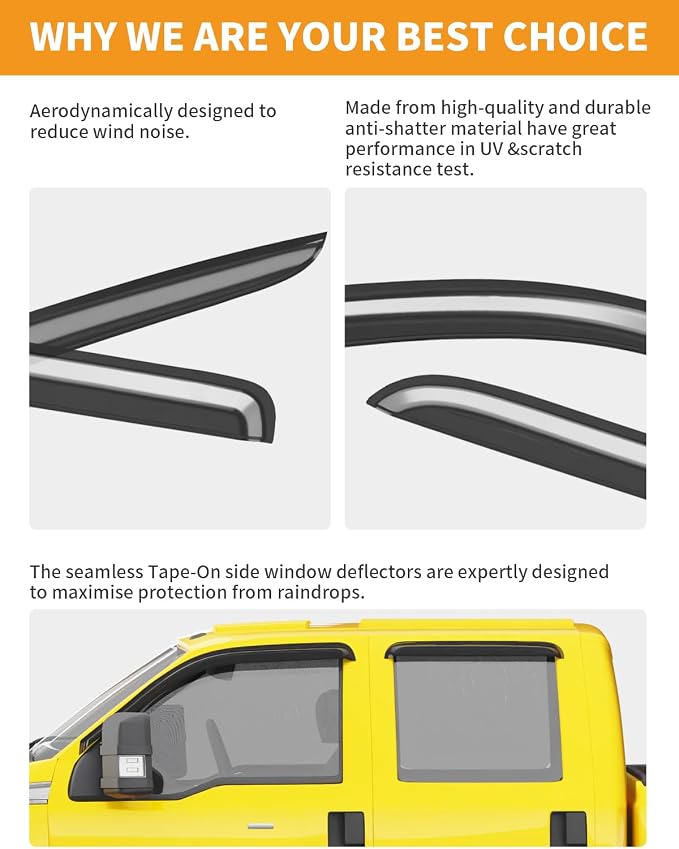 Extra-Thick Window Rain Guards Fit for Ford F250/F350/F450/F550 1999-2016 Super Duty SuperCrew Rain Guards Window Deflectors Visors Tape-on Vent Visors Vent Shades Car Accessories