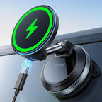 15W for MagSafe Car Mount Charger - Dual USB-C Ports, Magnetic Phone Holder for Car, Magnetic Wireless Car Charger, Vacuum Suction Cup Phone Mount for iPhone 17 Pro Max 16 15 Truck Jeep Black