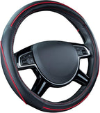 Colour Piping Leather Steering Wheel Cover,Perfectly fit for 14.5-15 inches for Various Vehicles SUVs,Vans,Sedans,Cars (Black & Red)