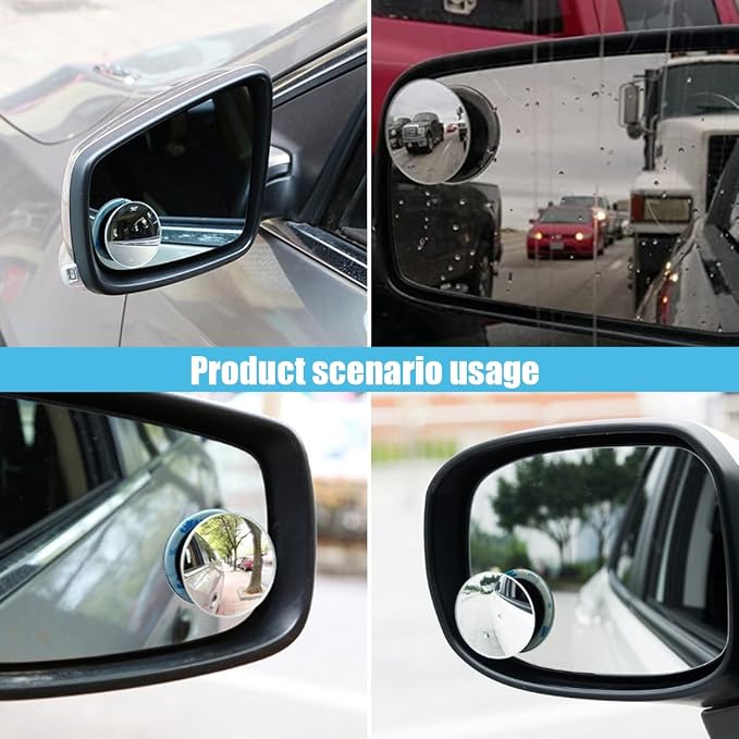 Car Blind Spot Mirror, 2"" Round Convex Mirror, Frameless HD Glass Rear View Mirror with Wide Angle Adjustable Stick, Universal Vehicle Exterior Accessories for Car SUV Truck (2 PCS)