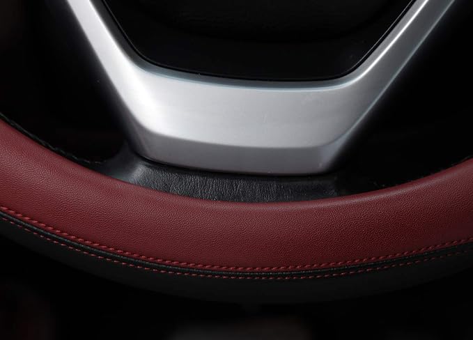 Microfiber Leather Steering Wheel Cover Large-Size for F150 F250 F350 Ram 4Runner Tacoma Tundra Range Rover Model S X with 15 1/2 inches-16 inches Outer Diameter (Wine Red)