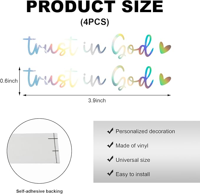 4PCS Trust in God Rearview Mirror Decals, Automotive Vinyl Rear View Mirror Decorative Stickers, Waterproof Trust in God Stickers for Car Truck Laptop, Car Accessories (Colorful)