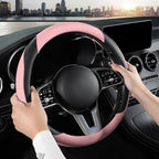 Car Steering Wheel Cover, Microfiber Leather Steering Wheel Cover Universal Fit 14.5-15 inch Anti-Slip Comfortable Breathable Car Wheel Protector for Men Women,Pink