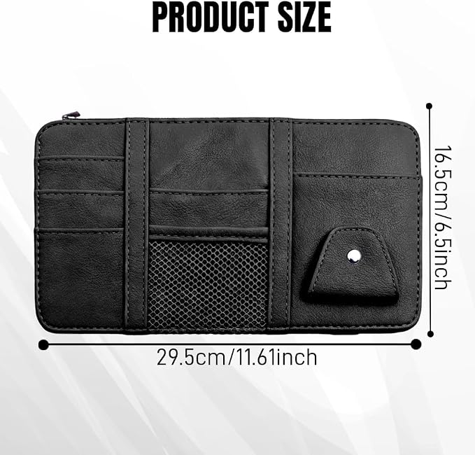 Car Sun Visor Organizer, Truck Visor Organizer, Leather Multi-Pocket Auto Visor Storage Pocket Pouch Holder with Zipper, Auto Accessories Storage Bag for Driving License Card Pen (Black)