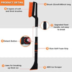 32 Inch Snow Brush - Aluminum Car Snow Scraper and Brush for Cars Windshield with Ergonomic Foam Grip for Snow Removal, Detachable Ice Scraper for Car