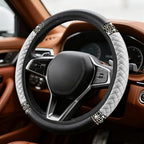 Bling Soft Leather Steering Wheel Cover, Steering Wheel Protector, 15 Inch Rhinestones Car Elastic Protector with Crystal Diamond for Women Girls, Car Accessory for Vehicles (White)