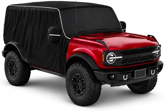 600D Cab Cover Windproof Sunshade Cover Compatible with 2021-2024 Ford Bronco 2 Door, 6-Layer Protection Frost Wiper & Mirror Covers Protect from Sunshine, UV, Snow, Rain(Not fit Bronco Sport)