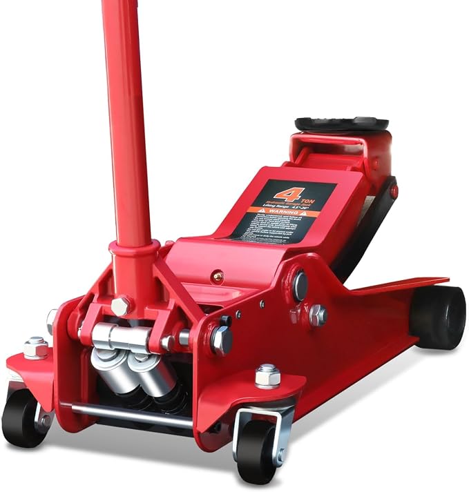 4 Ton Low Profile Floor Jack, Heavy Duty Steel Hydraulic Car Jack with Dual Pistons Quick Lift Pump, Hydraulic Racing Floor Jack, Lifting Range 4.5" to 20", Red