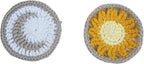 Handmade Crochet White Moon and Sun Car Steering Wheel Covers Universal 14-15 inch for Women and Men (Steer Wheel Cover+ 2 Belt Cover+2 Coaster)