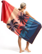 2 Pack Microfiber Beach Towel, Quick Dry Travel Towel Large Sand Free Towel for Beach, Camping, Swim Pool, Gym, Sports& Yoga 71"x32", Retro Tropics/Tropical Sunset