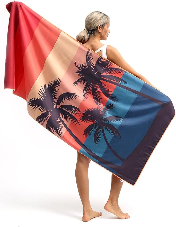 2 Pack Microfiber Beach Towel, Quick Dry Travel Towel Large Sand Free Towel for Beach, Camping, Swim Pool, Gym, Sports& Yoga 71"x32", Retro Tropics/Tropical Sunset
