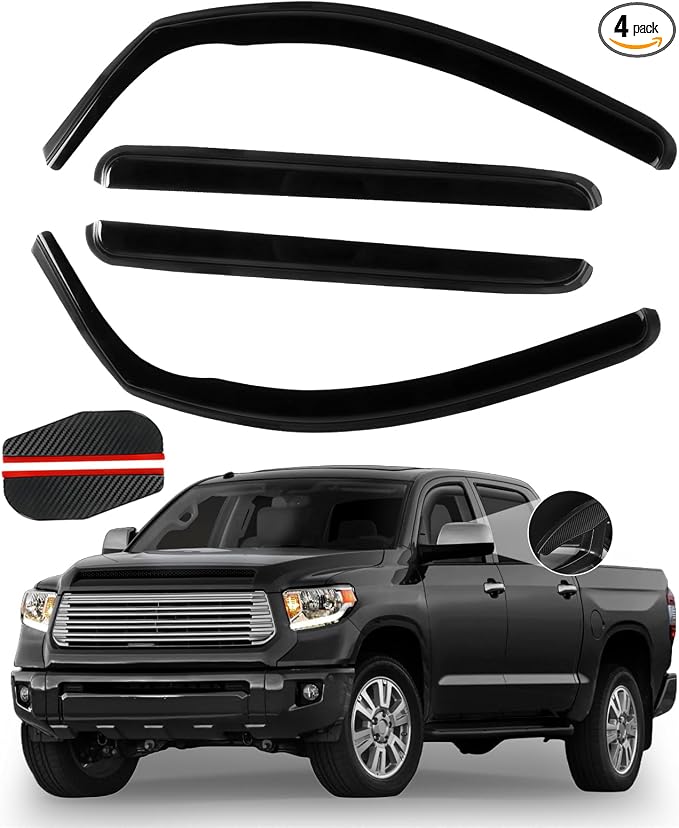 4PCS in Channel Rain Guards for Toyota Tundra Crew Max 2007 2008 2009 2010 2011 2012 2013 2014 2015 2016 2017 2018 2019 2020 2021, Vent Window Visors Shades, Durable Wind Deflectors