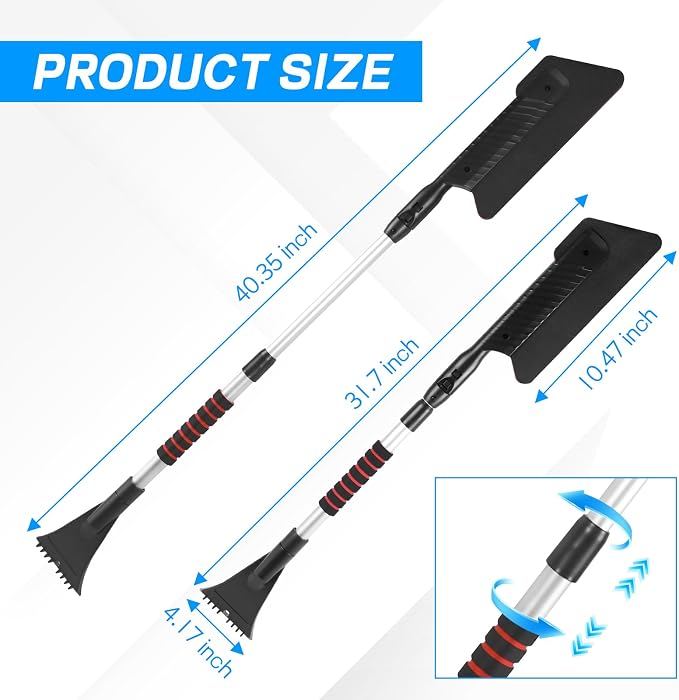 2-in-1 Snow Brush & Ice Scraper, 32"–40" Extendable Ice Scrapers for Car Windshield Window, EVA & ABS Detachable Snow Removal Tool with Foam Grip for Cars Trucks SUVs, Winter Car Accessories