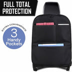 Kick Mat Back Seat Protector， Waterproof Leather Car Seat Back Organizers Cover with 3 Storage Pockets for Kids Pets SUV Sedan Minivan Truck Car Travel Accessories (Black 2-pack)