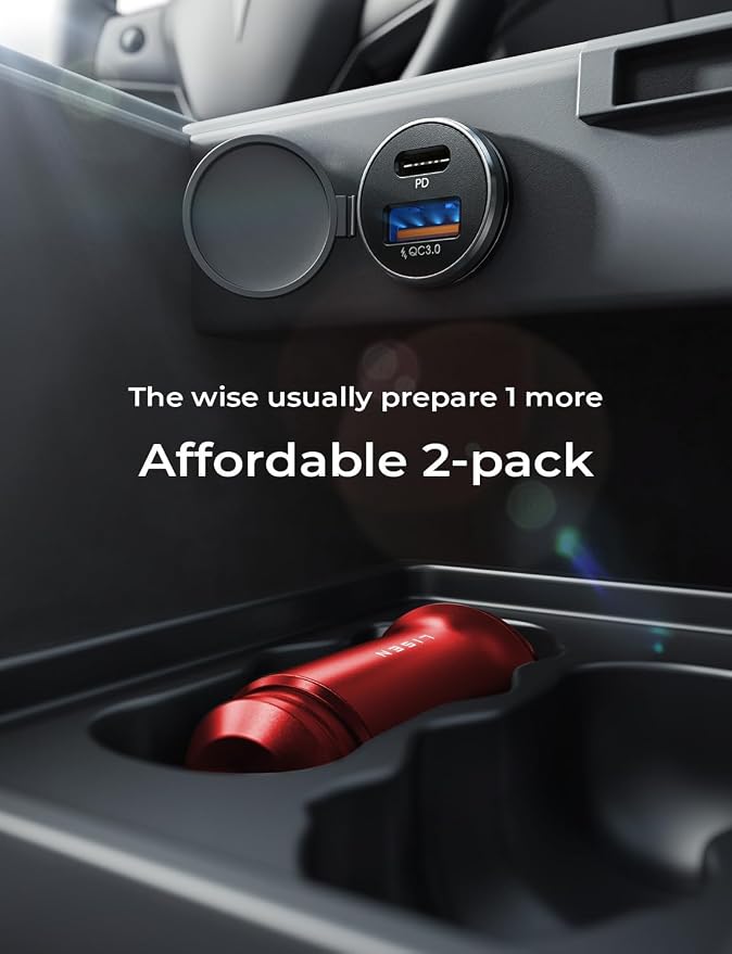 2-Pack USB C Car Charger Adapter Fast Charge, 48W All Metal Cigarette Lighter USB Charger for iPhone 15 Smallest Flush Car Charger USB C for iPhone 14 Pro Max 13 12 Galaxy S23/22 iPad Pro-Red | Cigarette Lighter USB Charger, Car Accessories for M...