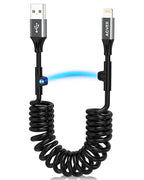 2 Pack 3ft Coiled Short USB to Lightning Charging Cable [MFI Certified] 3A Fast Charger Cord in Car for iPhone 14/13/12/11/XS/8/7/6/5 CarPlay, iPad, iPod, Dark Gray