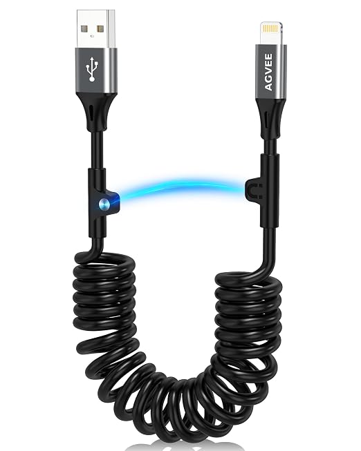 2 Pack 3ft Coiled Short USB to Lightning Charging Cable [MFI Certified] 3A Fast Charger Cord in Car for iPhone 14/13/12/11/XS/8/7/6/5 CarPlay, iPad, iPod, Dark Gray