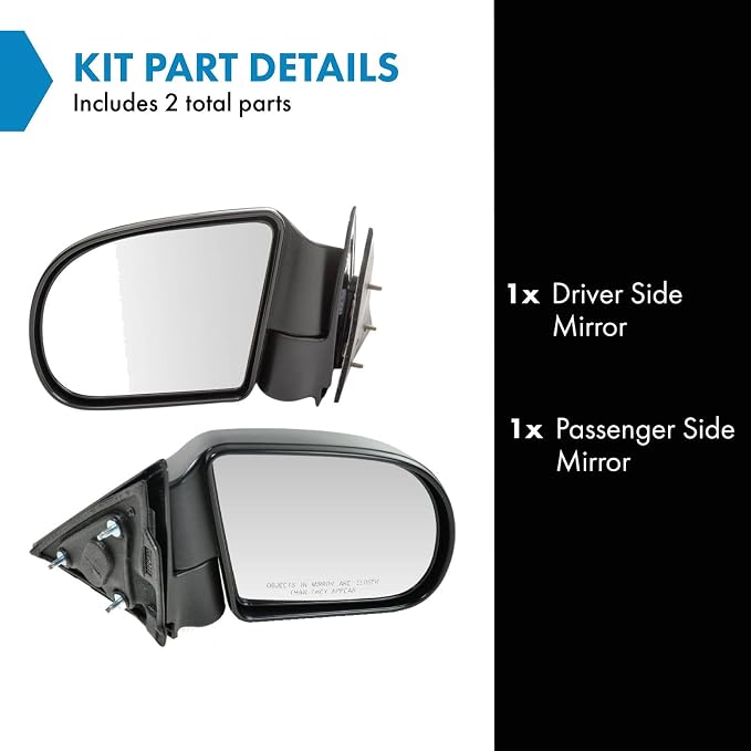Driver and Passenger Side Mirror Assembly Set Manual Textured Black Foldaway Compatible with 99-05 Chevrolet Blazer 98-04 S10 98-04 GMC Sonoma 99-00 Jimmy 99-01 Oldsmobile Bravada