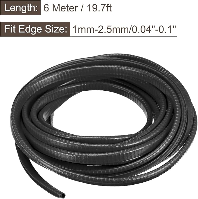 U Channel Edge Trim, 19.7ft Length Rubber Guard Seal Strip Edge Protector Fit for 1-2.5mm Edge, (15/64" W x 25/64" H) Black