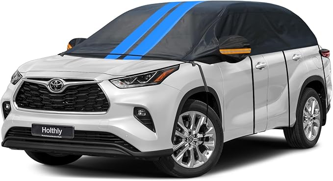 Half Car Cover Top for SUV/Jeep/4×4, Windshield Cover for Ice and Snow, Roof Car Cover Waterproof All Weather with Reflective Strips and Side Elastic Hooks. H6 (Up to 167 inch)