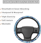 Sweat Absorption Steering Wheel Cover for SUV Van Truck Car Butterfly Marble Texture Blue Pattern Universal Car Wheel Cover Polyester Cover with Anti-Slip Lining