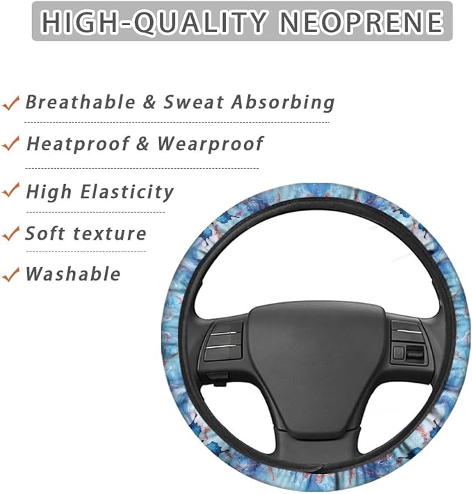 Sweat Absorption Steering Wheel Cover for SUV Van Truck Car Butterfly Marble Texture Blue Pattern Universal Car Wheel Cover Polyester Cover with Anti-Slip Lining