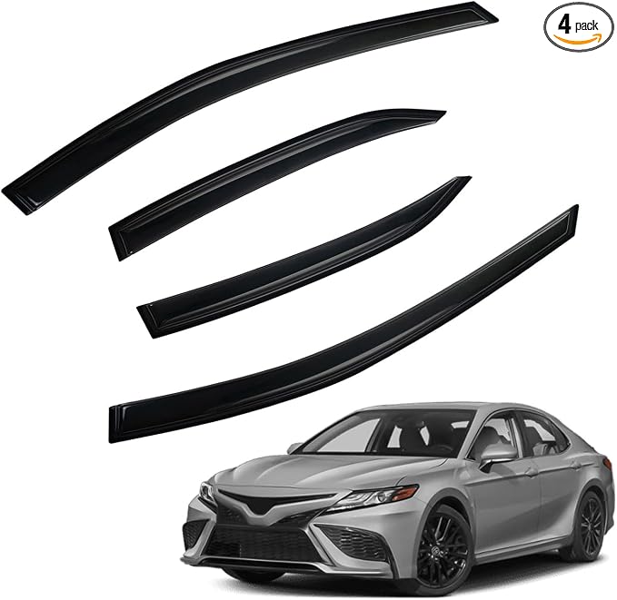 Window Rain Guards Compatible with 2018-2024 Toyota Camry, 4pcs Smoke Tint Vent Deflectors Window Visors Deflectors Outside Mount Tape On Style Acrylic Set of 4