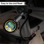 Digital Tire Pressure Gauge, Tire Pressure Gauge with Flexible Hose and Angled Chuck, Tire Pressure Gauge for Cars,Air Pressure Gauge - Professional Accuracy - 200 PSI