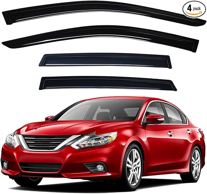 Extra Durable Outside-Mount Auto Vent Window Visor, Fits 2013-2018 Nissan Altima (Sedan), UV Protection Rain Guard, Original Wind Deflector, No-Drill Easy Install, Dark Smoke, 4-Pcs