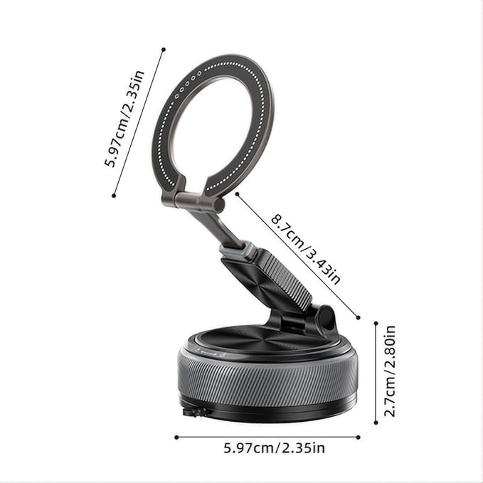 Magnetic Car Phone Mount, 2-in-1 Detachable Ring Stand for Desk & Dashboard, 360° Triple Axis Windshield Holder, N52 Strong Magnet, Universal Fit, Includes 2 Metal Plates,（Grey）