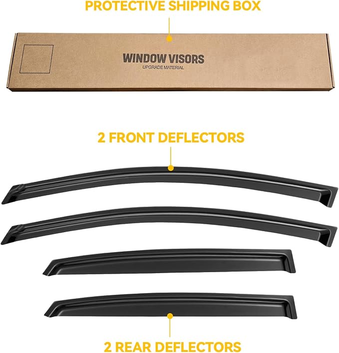 Window Visors for 2013-2019 Nissan Sentra, Rain Guards Shields Vent Deflector Shade Dark Smoke 2014 2015 2016 2017 2018 13 14 15 16 17 18 19, Tape-On, 4PCS