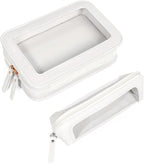 2Pack Clear Makeup Bags Set,Portable Makeup Brush Bag,Portable Leather Travel Toiletry Bag Car Eessntials for Women (White)